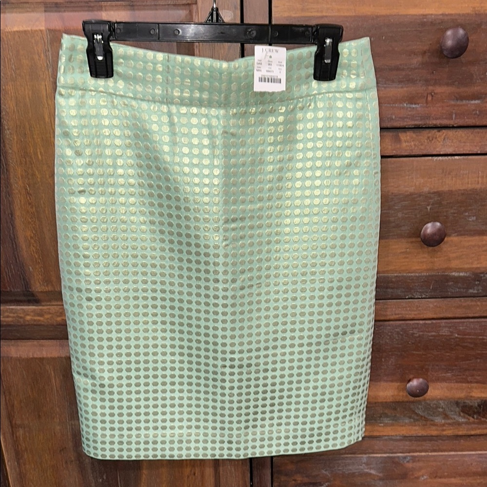 J Crew Mint Green Polka Dot Pencil Skirt